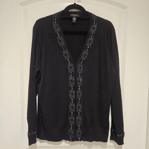 Valerie Steven's Silk/Cotton Black Cardigan Sweater 1X # 570